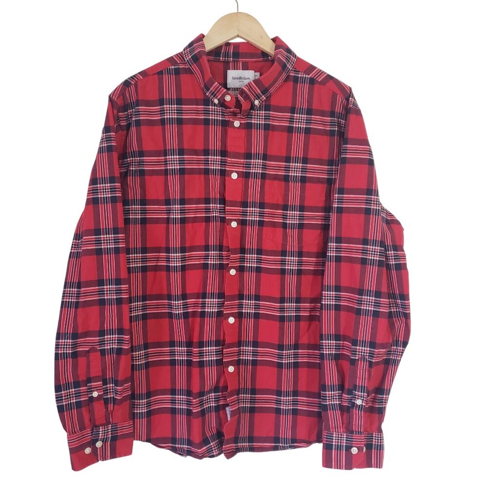 Goodfellow & Co Red Plaid Long-Sleeve Button-Down Shirt Slim Fit‎ XXL Office